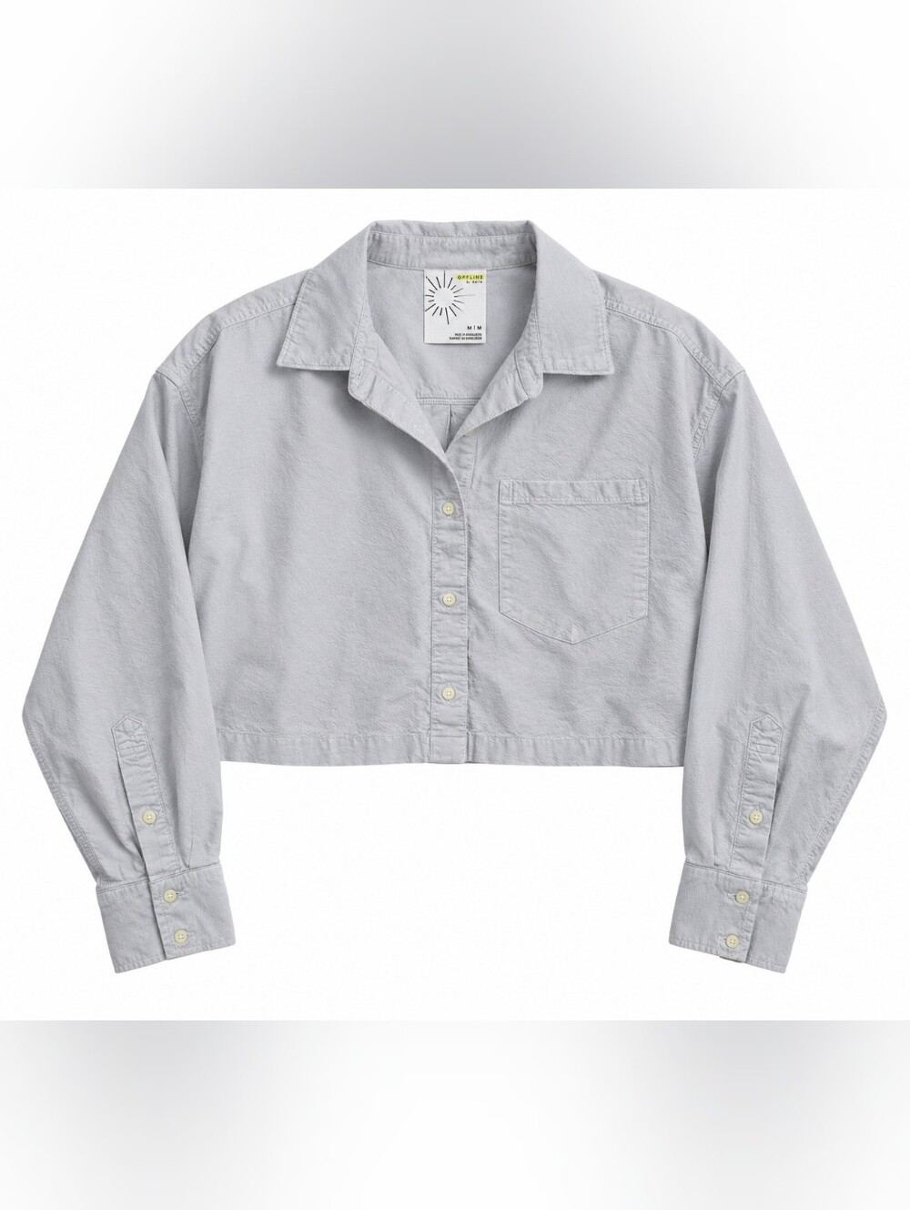Offline Aerie Cropped Button-Down Shirt - Light Grayeire